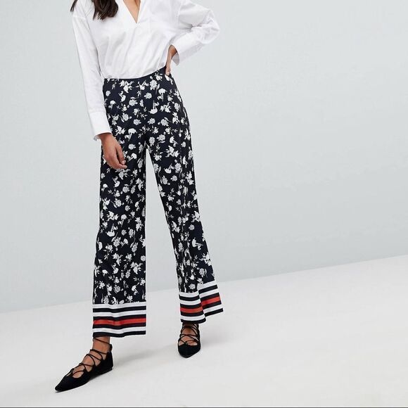 ASOS Pants - ASOS Black Floral Wide Leg Palazzo Pants 6